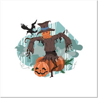 Pumpkin and scarecrow - Halloween design Posters and Art